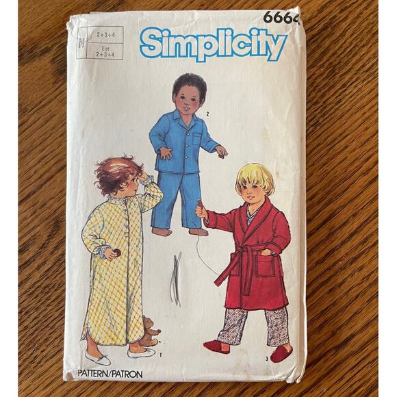 Vintage 1980s Simplicity 6664 Sewing Pattern Baby 2-3 PJ Nightgown Robe COMPLETE - Picture 1 of 2